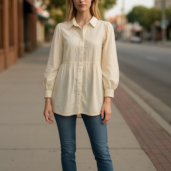 J. Jill Ivory Button Down Collared Blouse Size M - Picture 12 of 12